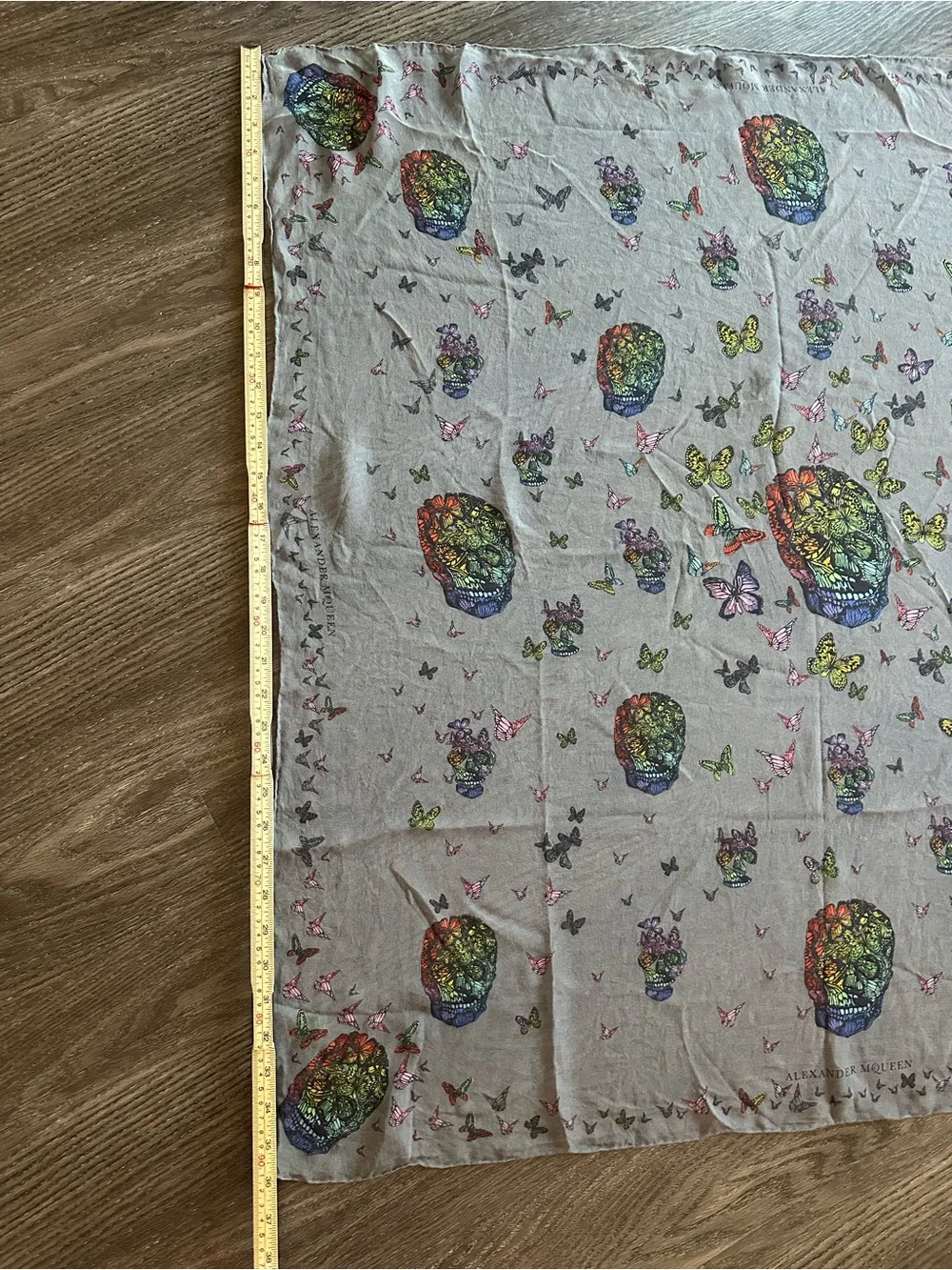 Alexander McQueen Butterfly Skull 100% Silk Scarf Grey Multicolor